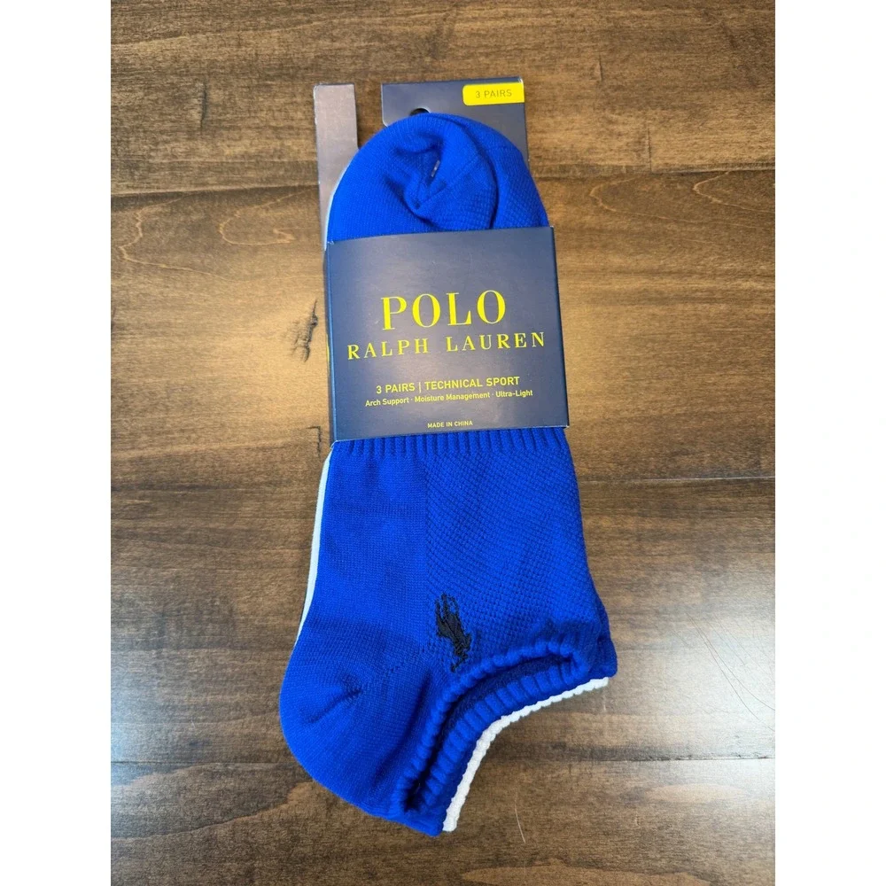 Polo Ralph Lauren Mens 3 Pack Sport No Show Socks Royal Blue White Navy